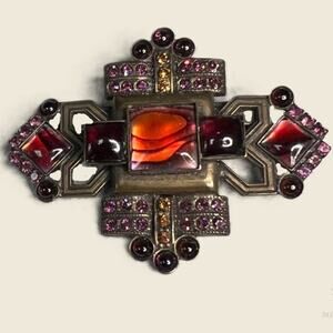 Sorrelli Geometric Statement Brooch Antiqued Brass Crystal Resin